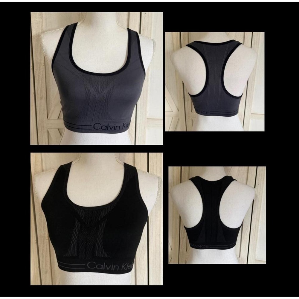 Calvin Klein Performance Womens Reversible Racerback Sports Bras Black Grey XS/S